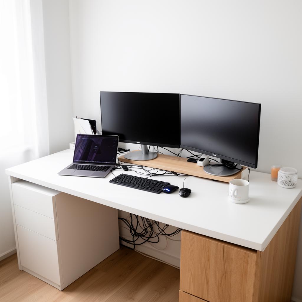 Comfortable home office set up with neatly organized devices
